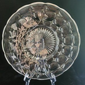 Vintage Silver City Glass Co "Flanders" Silver Overlay Raised Round Platter